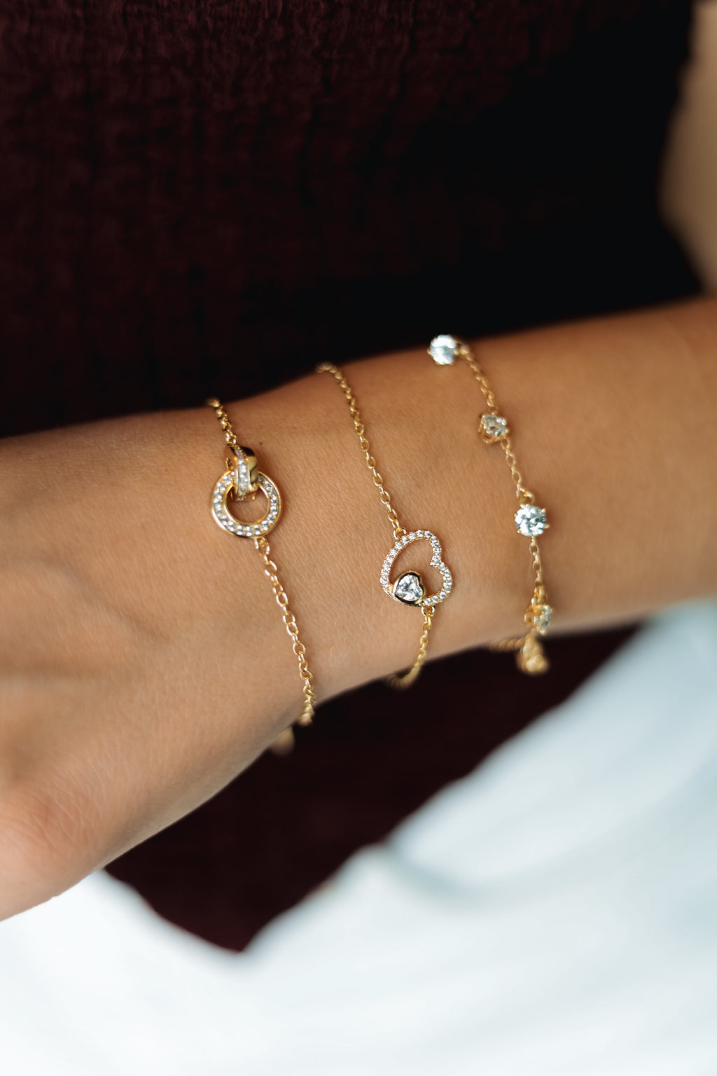 Sedy Jewelry Gold Plated Double Circle Bracelet with CZ Stones, Adjustable 16+5 cm