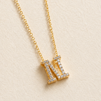 Personalized Initial Letter Necklace in 925 Sterling Silver | Gold Plated CZ Alphabet Pendant | 40+5 cm