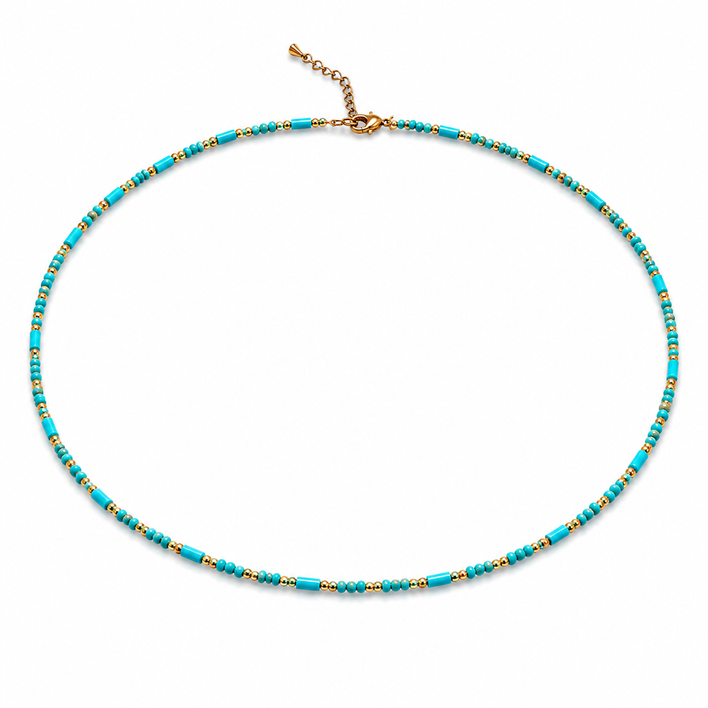 Natural Gemstone Beaded Necklace for Women – Spinel, Amazonite, Malachite, Apatite & Agate, Gold Plated Stainless Steel, 38+5 cm
