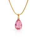 Gold Plated Pink Teardrop Pendant Necklace 45cm Chain