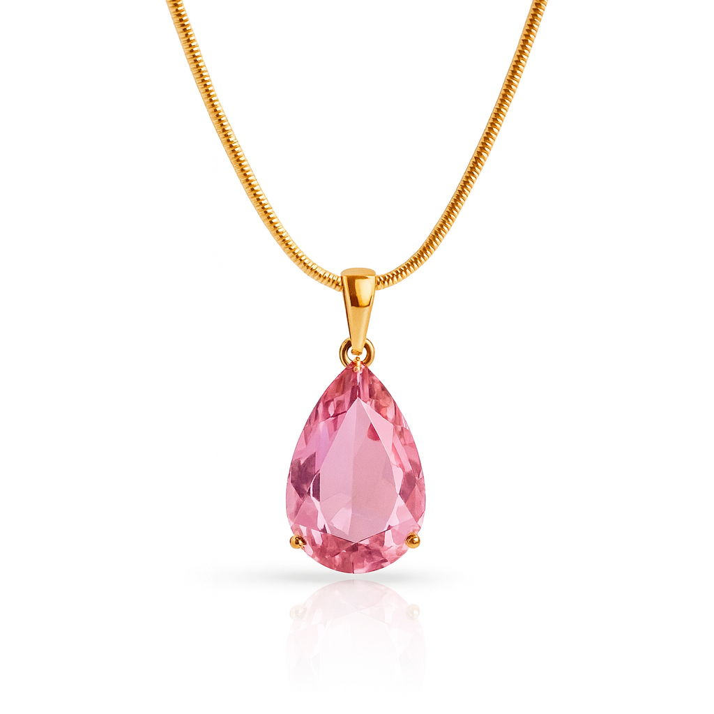 Sedy Jewelry Gold Plated Pink CZ Drop Earrings and Pendant Set