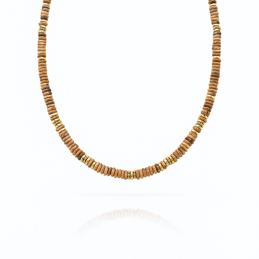Natural Stone Beaded Necklace with Gold Plated Stainless Steel Accents