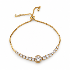 Gold Plated Adjustable Tennis Bracelet with Round CZ Stones – Slider Closure