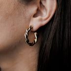 Twisted Hoop Earrings | Gold Plated Hoops with Sterling Silver Post 3.5 cm