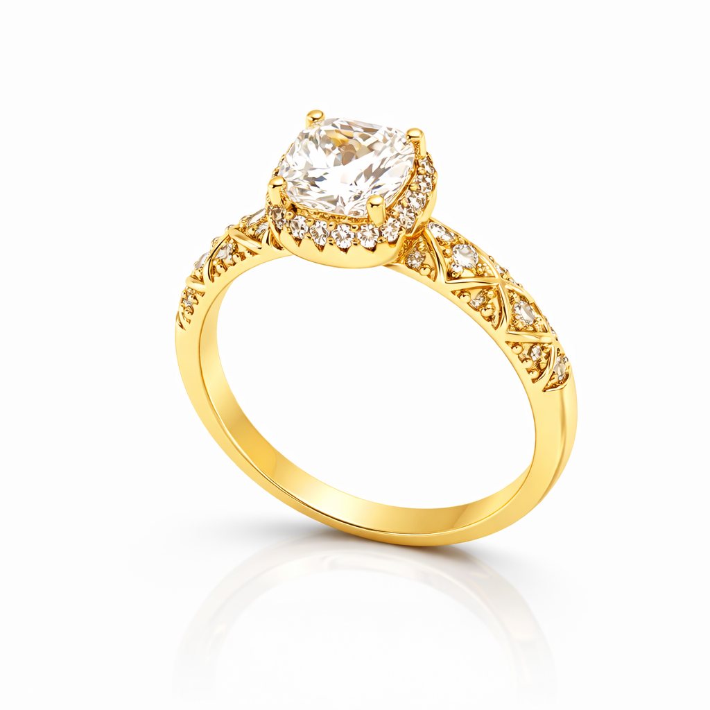 Gold Plated Halo Engagement Ring with Clear Stone