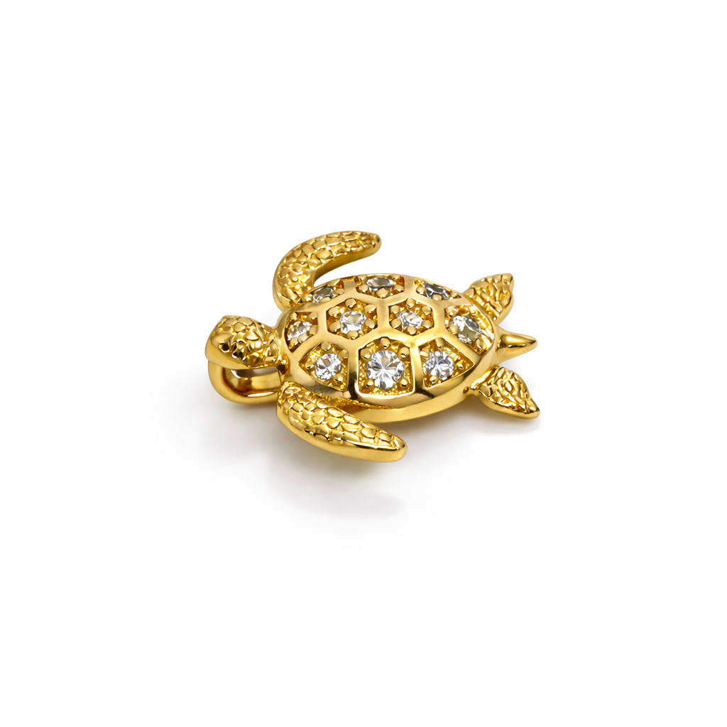 Gold Plated Turtle Pendant with CZ Stones – Hypoallergenic Pendant Charm
