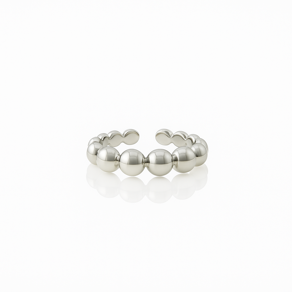 Bubble Ring Adjustable – Rhodium Plated Brass, Sizes 5–7