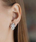 Elegant Leaf CZ Clip-On Earrings Rhodium Plated