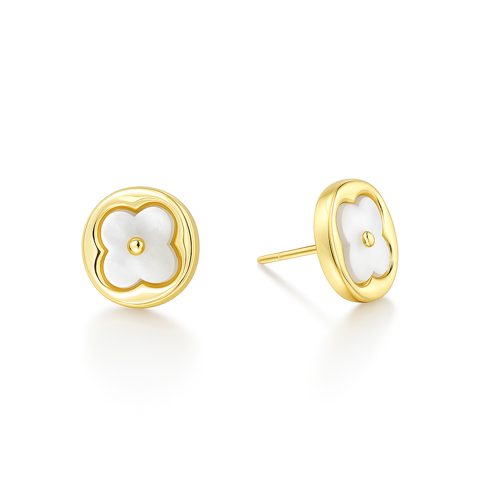 Flower Stud Earrings with Mother of Pearl, Gold or Silver Plated