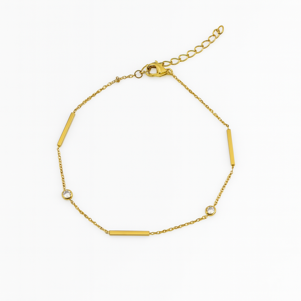 Minimalist CZ Bar Anklet – Stainless Steel, Adjustable 21+5 cm