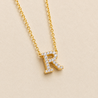 Personalized Initial Letter Necklace in 925 Sterling Silver | Gold Plated CZ Alphabet Pendant | 40+5 cm