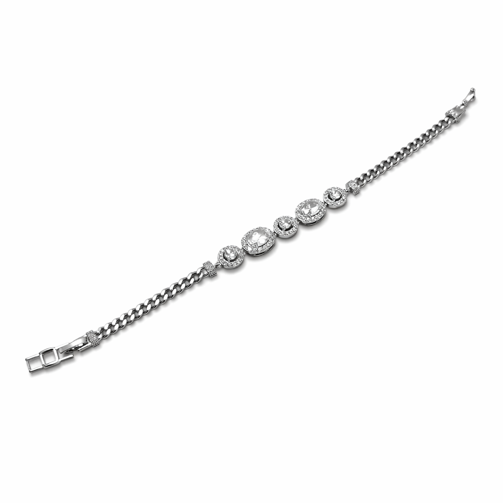 Rose Gold Plated or White Gold Plated CZ Bracelet – Elegant Crystal Bracelet for Women | Non Tarnish | 17.5 + 2.5 cm (6.89” + 0.98”) | Wedding & Evening Jewelry