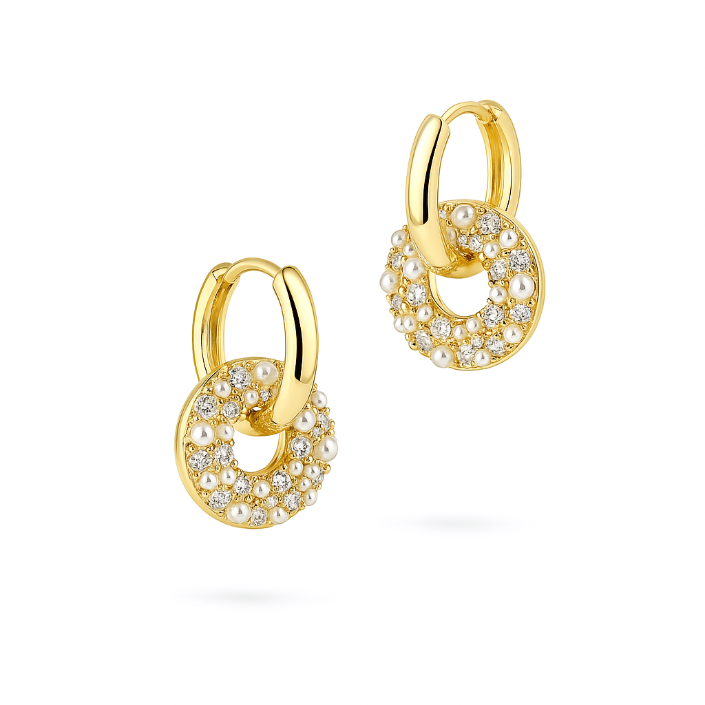 Gold Plated Hoop Earrings with Pearl Pendant, 2.7 cm