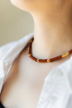 Natural Stone Beaded Necklace with Gold Plated Stainless Steel Accents