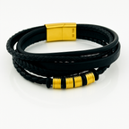 Men’s Leather Bracelet with Gold or Silver Stainless Steel Details