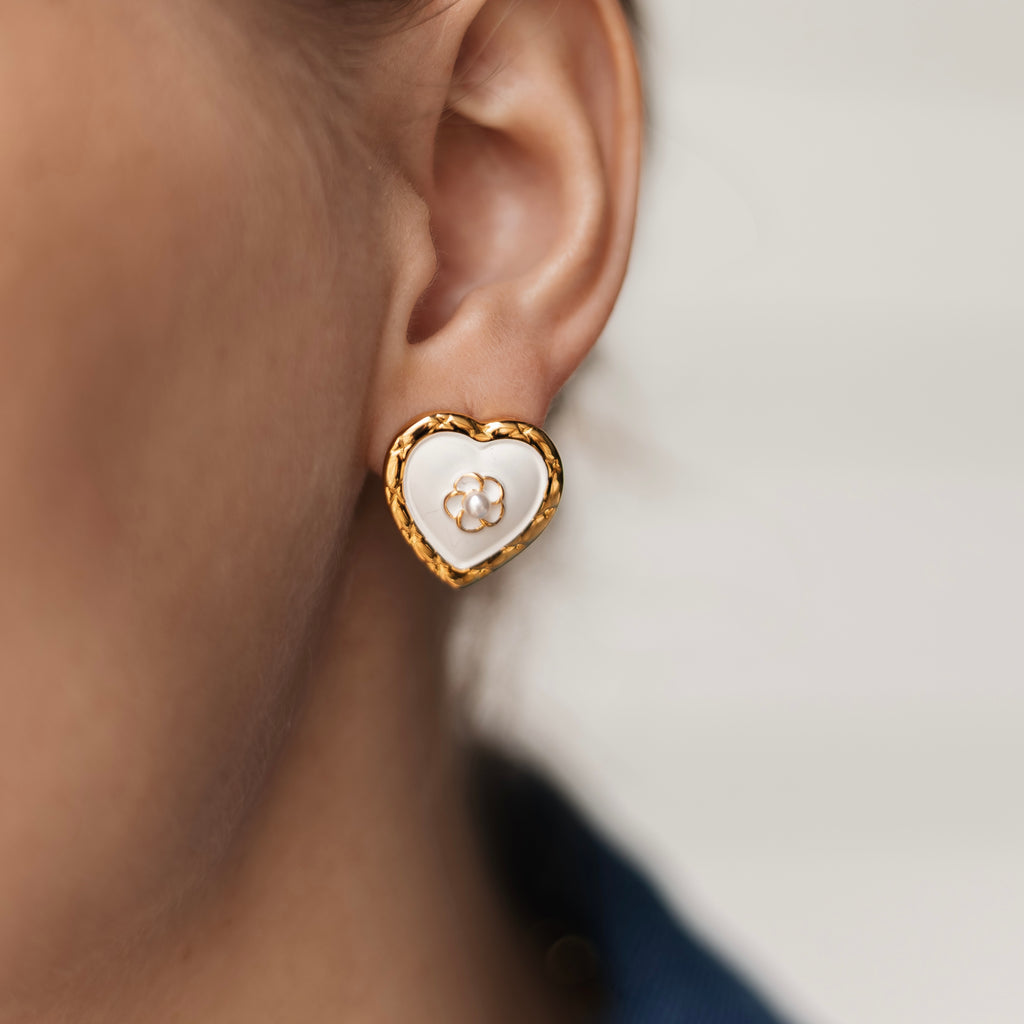 Gold Plated Heart Stud Earrings with Matte Finish, 2 × 2 cm