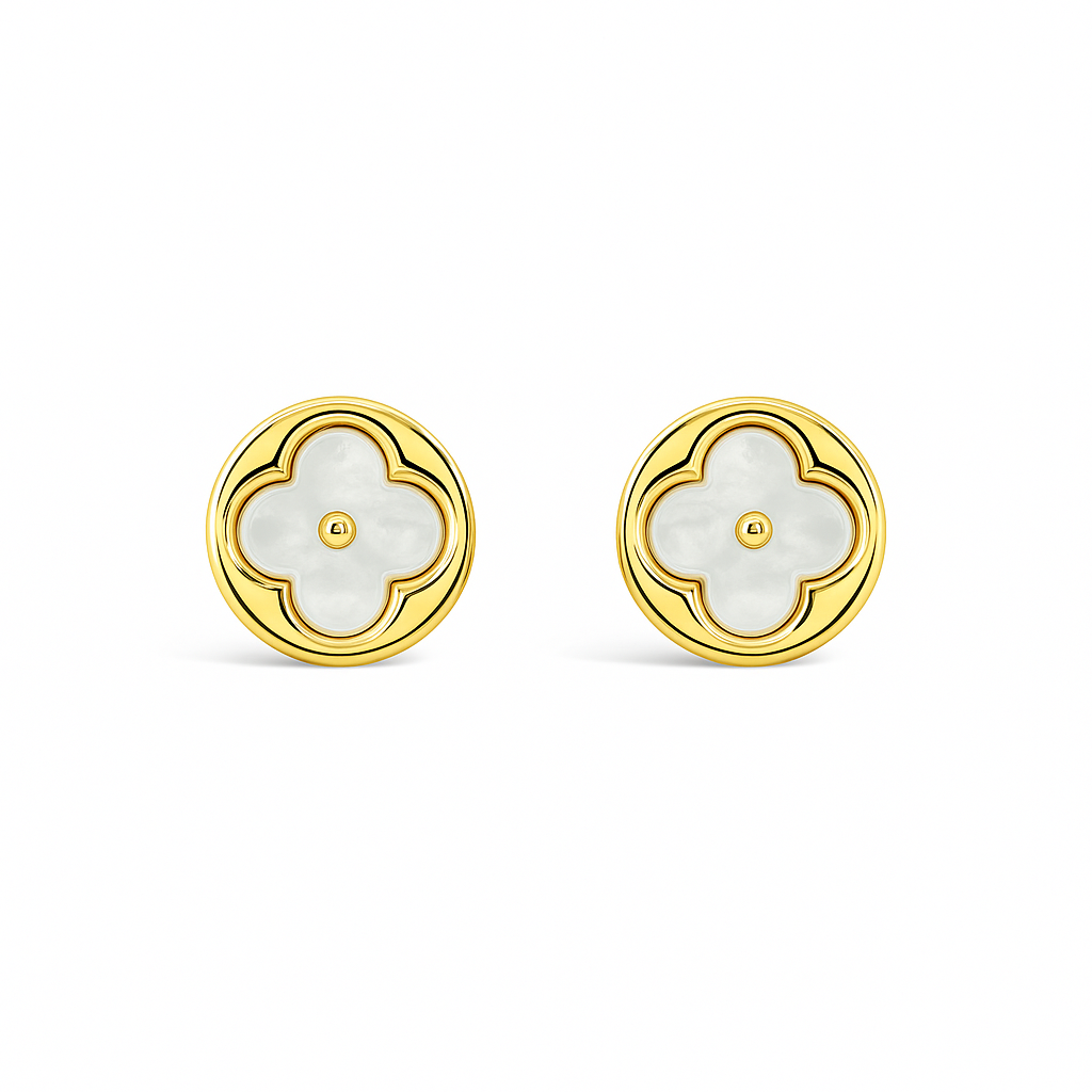 Flower Stud Earrings with Mother of Pearl, Gold or Silver Plated