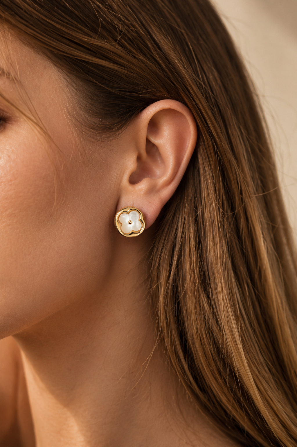 Flower Stud Earrings with Mother of Pearl, Gold or Silver Plated