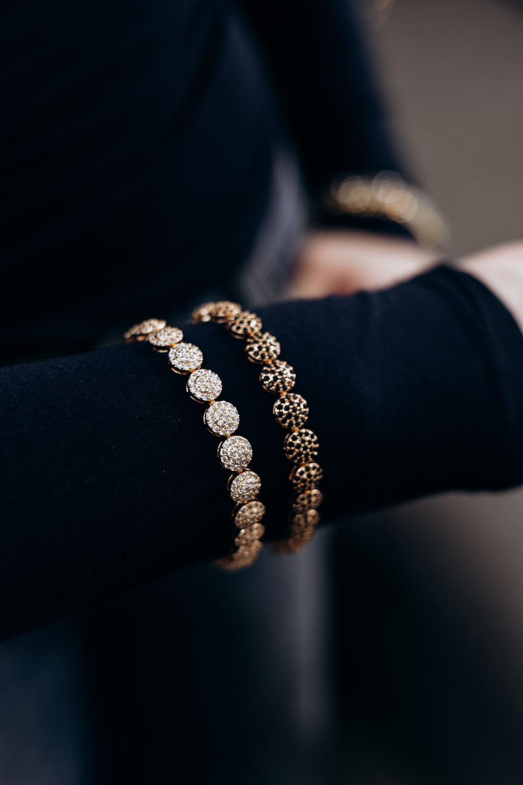 Rose Gold Plated CZ Tennis Bracelet – Black CZ / Clear CZ Crystal Bracelet for Women | Non Tarnish | 17.5 + 3 cm (6.89” + 1.18”)