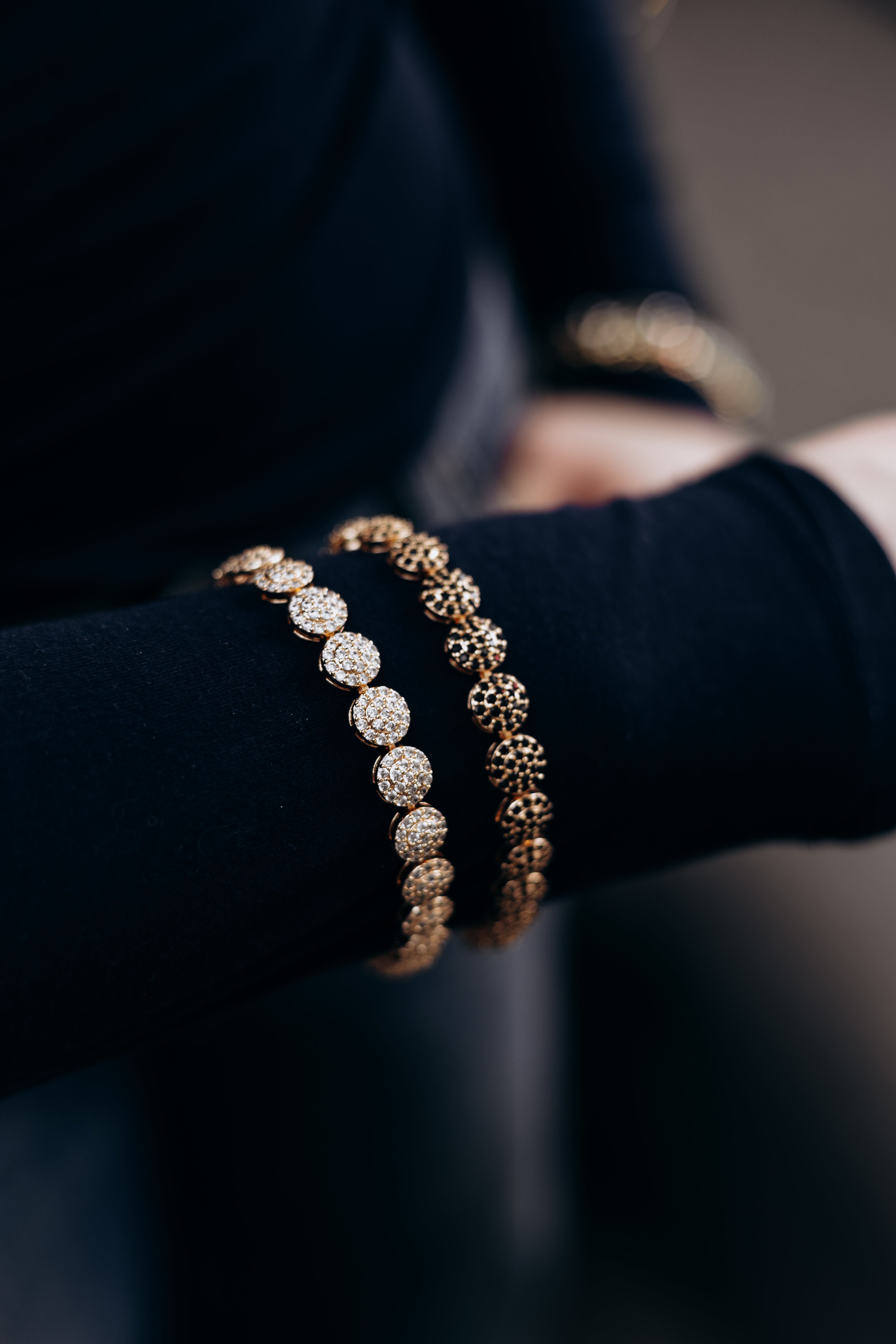 Rose Gold Plated CZ Tennis Bracelet – Black CZ / Clear CZ Crystal Bracelet for Women | Non Tarnish | 17.5 + 3 cm (6.89” + 1.18”)