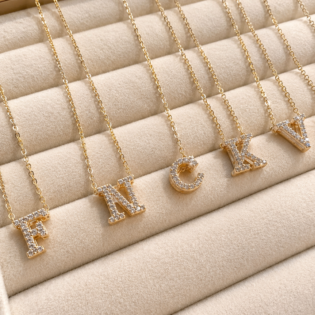 Personalized Initial Letter Necklace in 925 Sterling Silver | Gold Plated CZ Alphabet Pendant | 40+5 cm