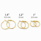 Gold Plated Hoop Earrings 3 cm, Textured Lightweight Hoops