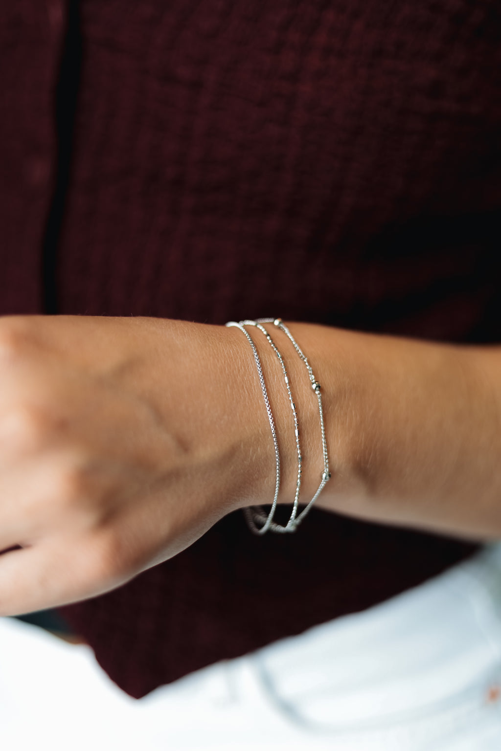 Layered Chain Bracelet – Rhodium Plated, Adjustable 17+3 cm