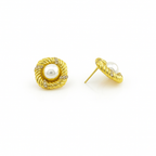 Pearl Stud Earrings Gold Plated 1.5cm CZ Statement Design