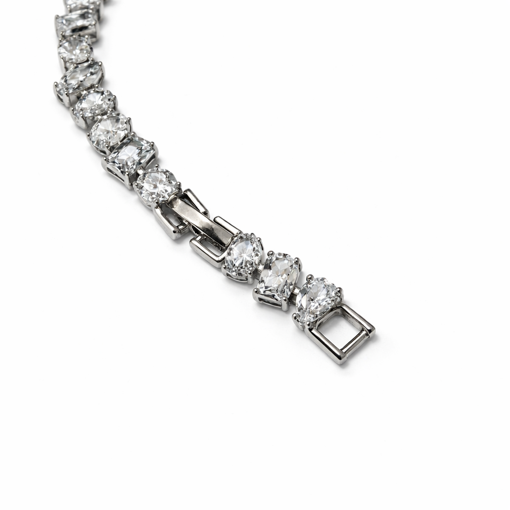 Rhodium Plated Mixed Cut CZ Tennis Bracelet – Bridal Style