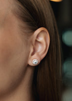 Sedy Jewelry Rose Gold Halo Stud Earrings 8mm with Cubic Zirconia – Classic Sparkle Elegance