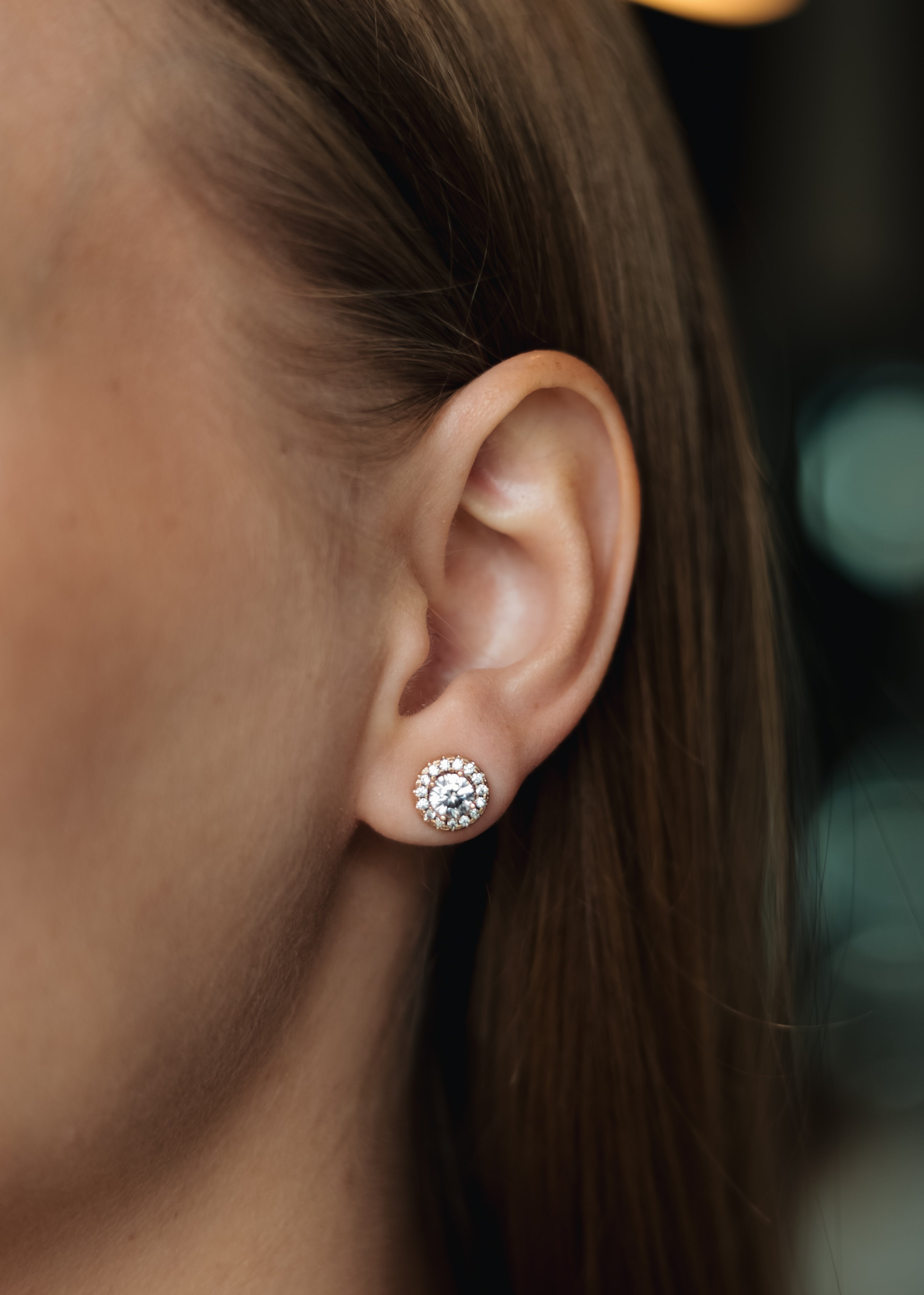 Sedy Jewelry Rose Gold Halo Stud Earrings 8mm with Cubic Zirconia – Classic Sparkle Elegance