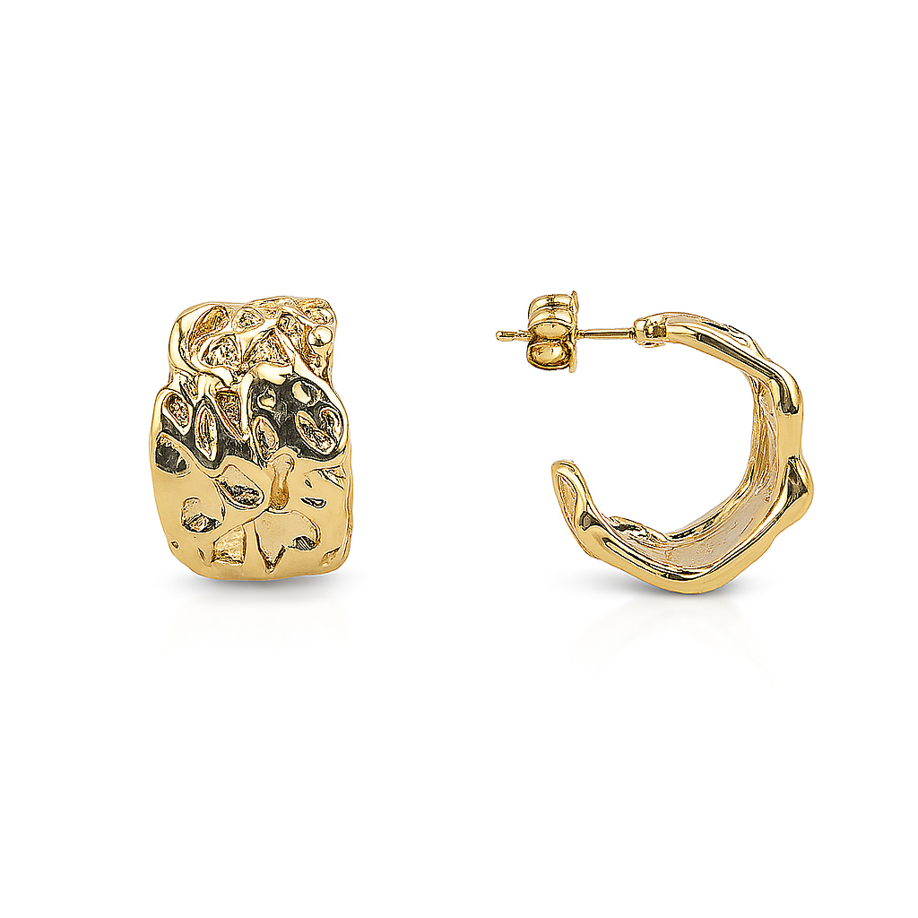 Sedy Jewelry Gold-Plated Textured Hoop Earrings – Modern Chunky Stud Design 2cm x 1.5cm