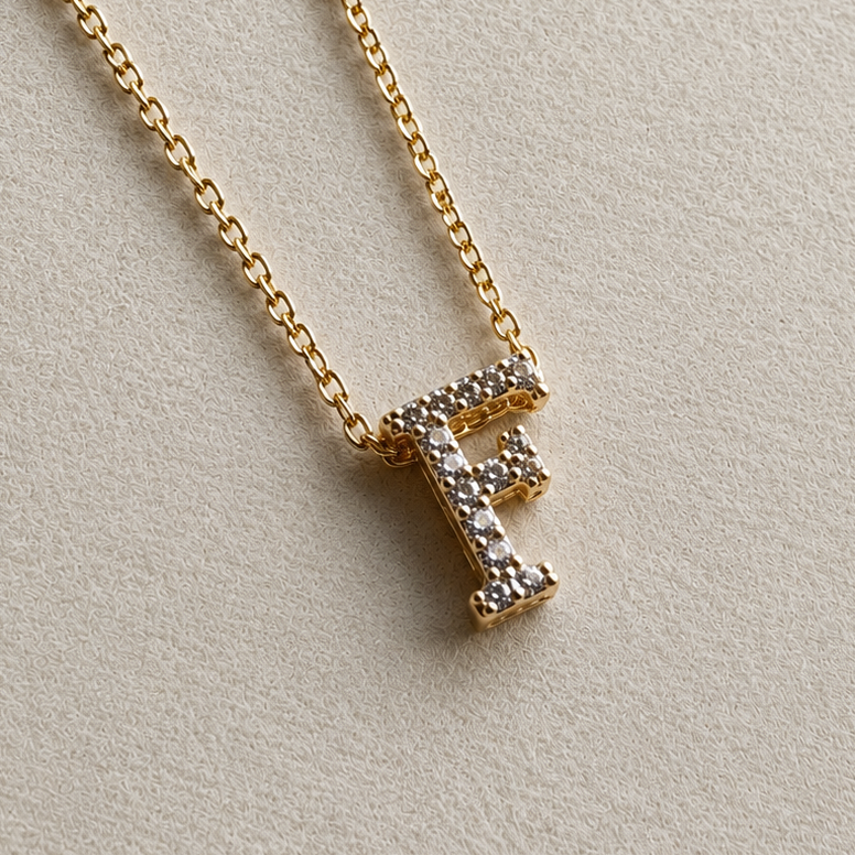 Personalized Initial Letter Necklace in 925 Sterling Silver | Gold Plated CZ Alphabet Pendant | 40+5 cm