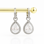 Convertible 2-in-1 Hoop Earrings with Pear Drop – White Gold Plated