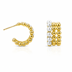 Gold Plated Beaded Hoop Earrings with Synthetic Pearls, 2 cm