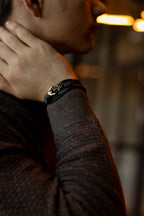 Men’s Leather Bracelet with Gold-Tone Stainless Steel Details