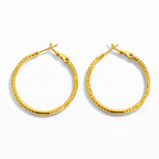 Gold Plated Hoop Earrings 3 cm, Textured Lightweight Hoops