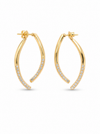 Gold Plated CZ Ear Jacket Earrings | Double Curve Studs