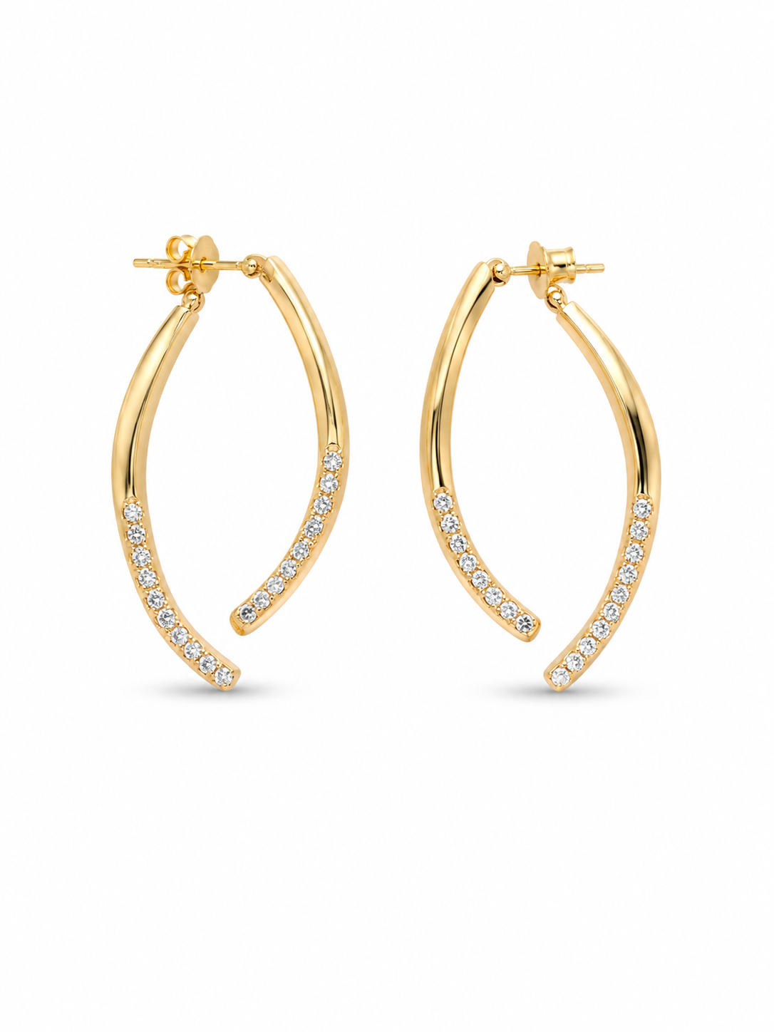 Gold Plated CZ Ear Jacket Earrings | Double Curve Studs