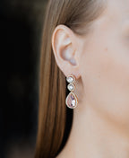 Gold Plated Drop Earrings with Pink Crystal & CZ – Dangle Design