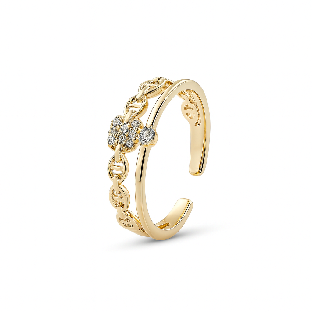 Gold Plated Chain Ring with Cubic Zirconia – Adjustable Sizes 5-7