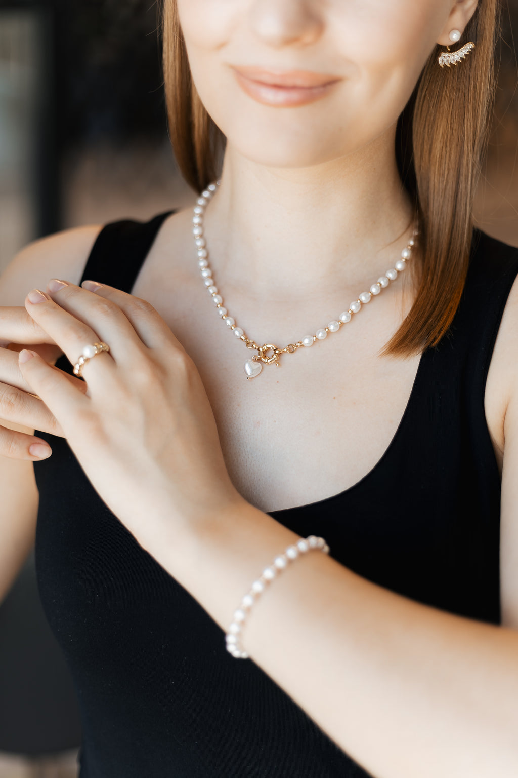 Gold Plated Bracelet with Faux Pearls & Golden Accents – 16+5 cm