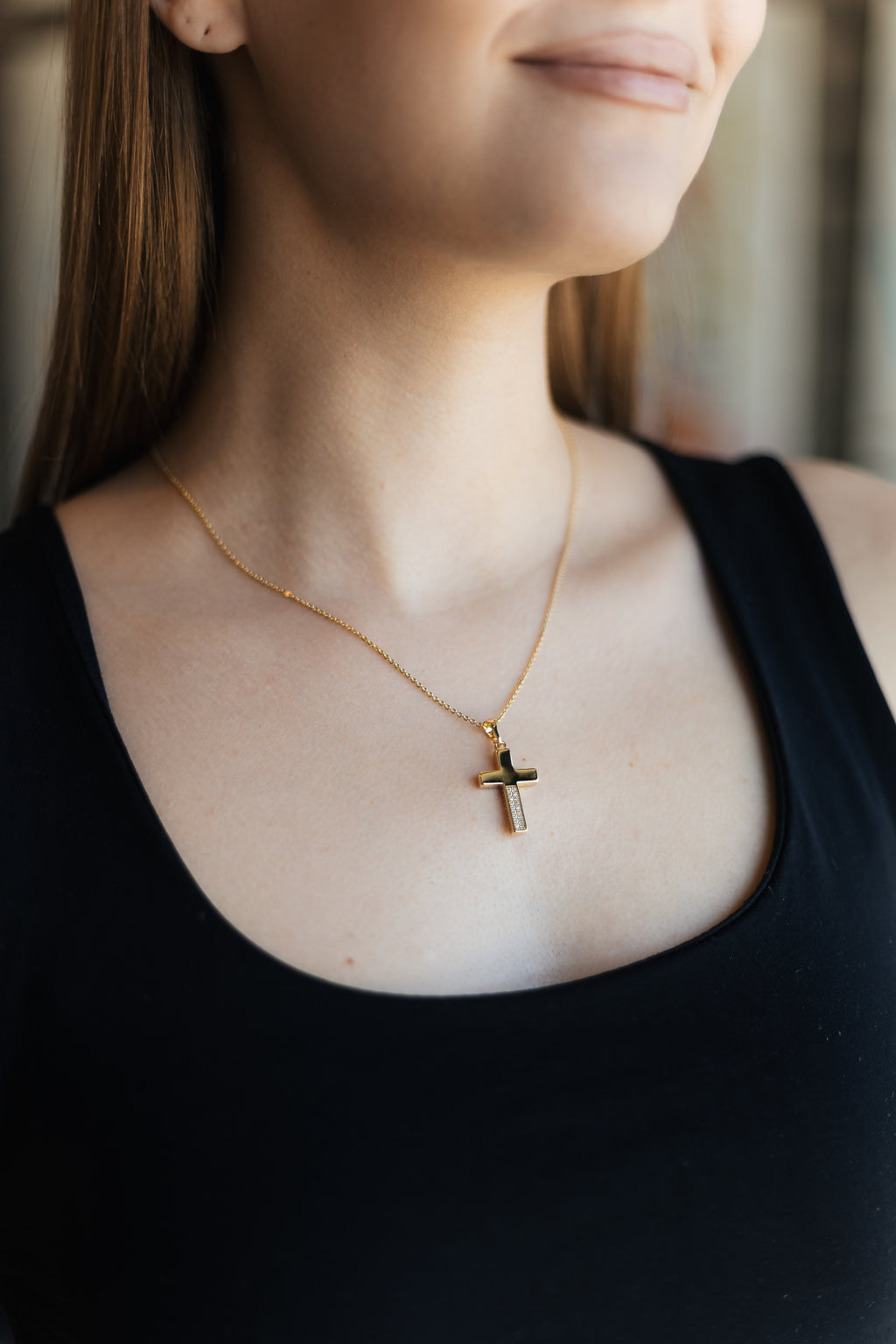 Gold Plated Pendant with Stones on Chain, Minimalist Jewelry