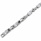 Oval CZ Geometric Link Bracelet – White Gold Plated Brass, 4 mm
