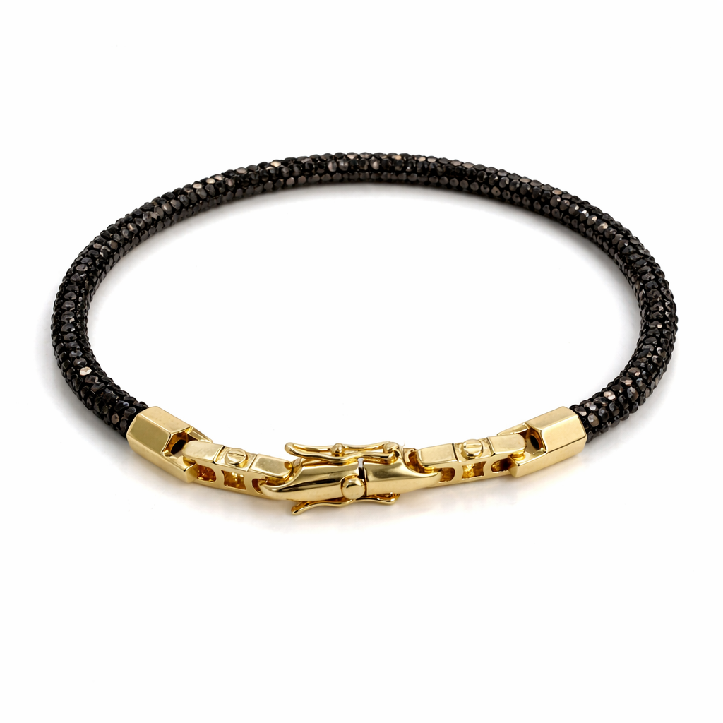 Black Crystal Mesh Rope Bracelet – Gold Plated Clasp | 4 mm | Women’s & Men’s Sparkling Bracelet | 20 cm / 7.87”