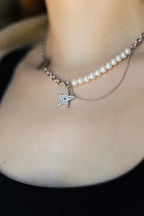 Layered Pearl Necklace with Star Pendant – Rhodium Plated 45+5 cm