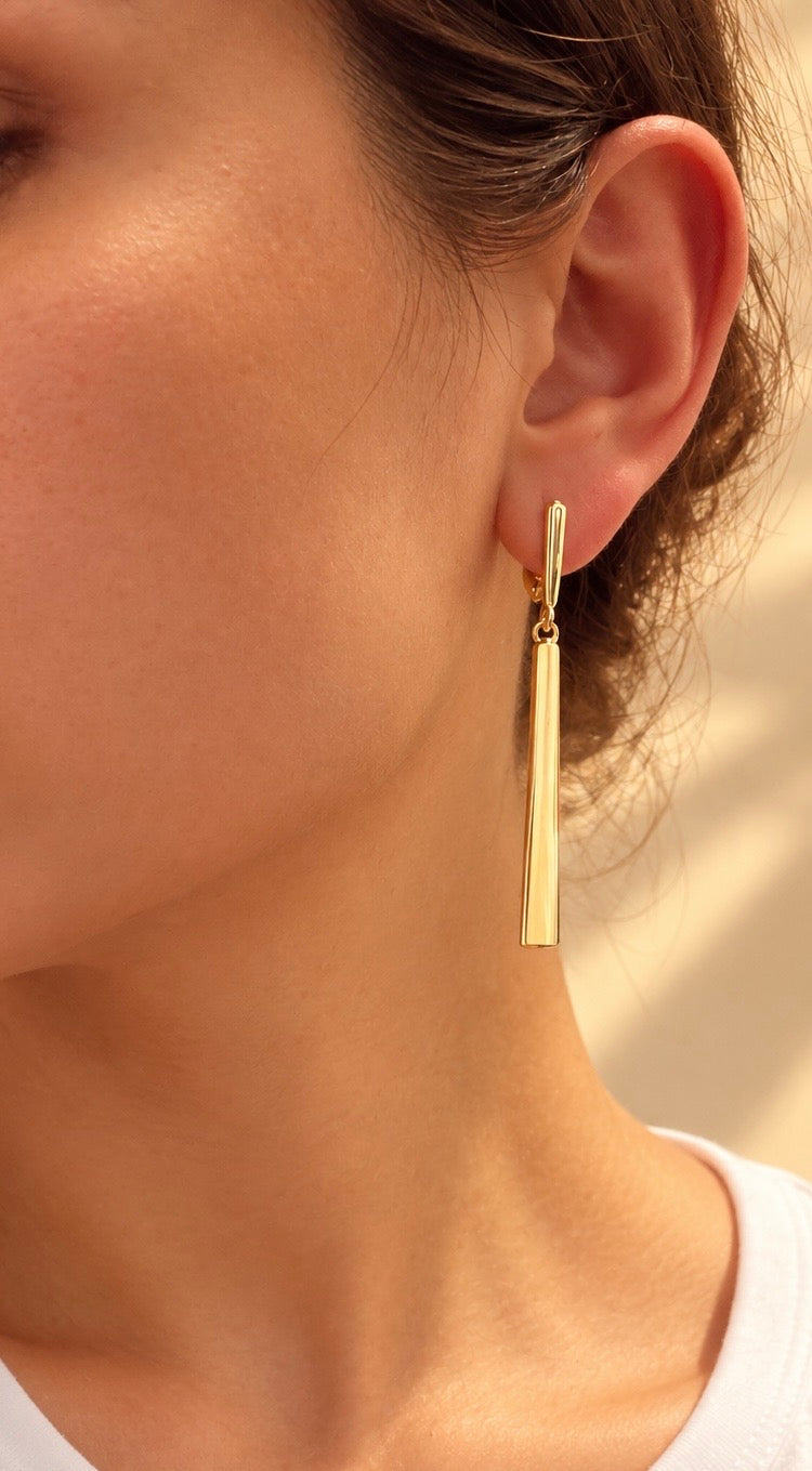 Gold Plated Long Bar Drop Earrings – Hypoallergenic, Non-Tarnish