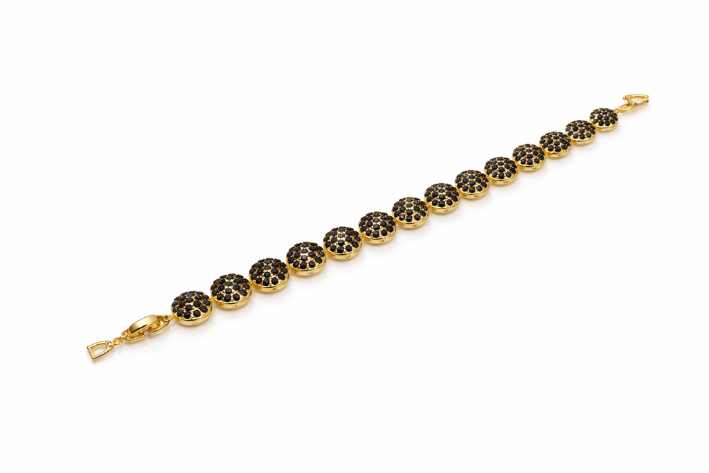Rose Gold Plated CZ Tennis Bracelet – Black CZ / Clear CZ Crystal Bracelet for Women | Non Tarnish | 17.5 + 3 cm (6.89” + 1.18”)