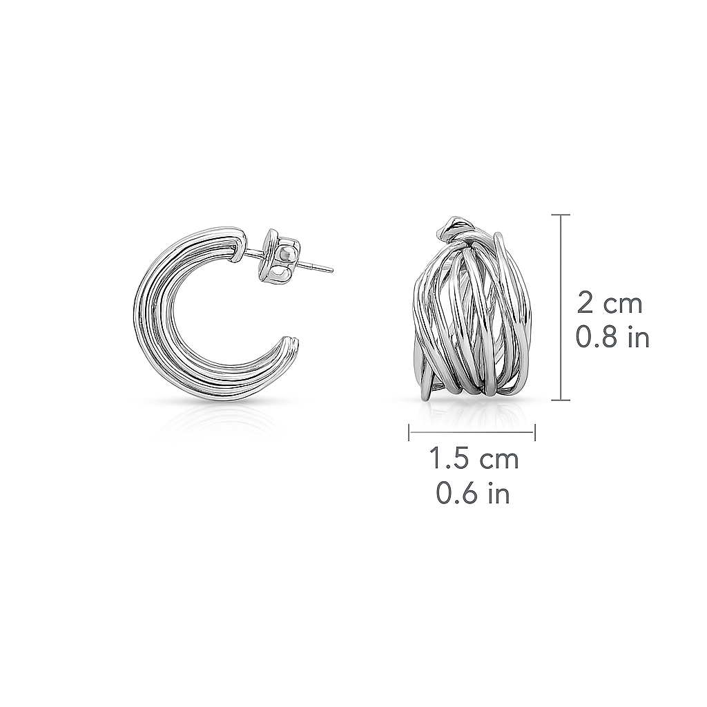 Rhodium Plated Textured Hoop Earrings with Sterling Silver Post