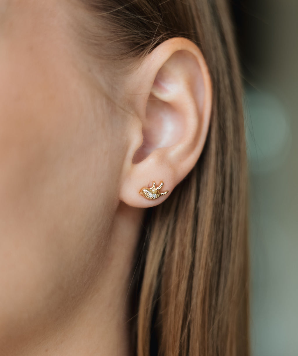 Bird Stud Earrings with Cubic Zirconia – Gold Plated Copper